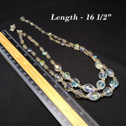 Vendome Clear Aurora Borealis Crystal Necklace, Wedding Bridal, Rhinestone Clasp, 1960s Vintage Jewelry
