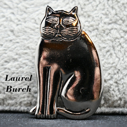 Vintage Laurel Burch Mystic Cat Brooch, Rhodium Plated