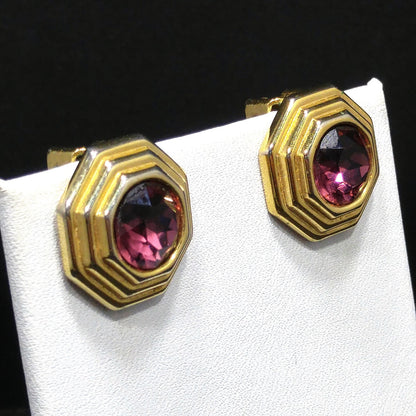 Vintage Christian Dior Purple Rhinestone Clip Earrings, Gold Plated