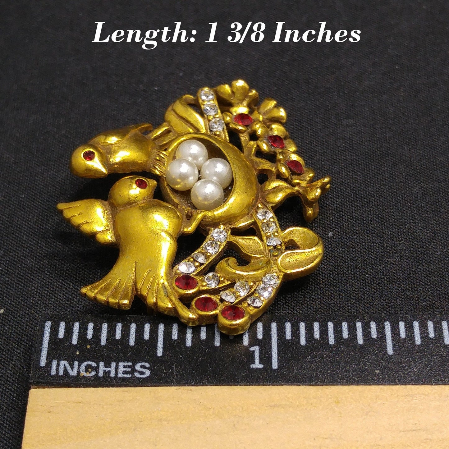 Museum of Fine Arts Birds Nest Brooch, Faux Pearls, 1990s Vintage Jewelry