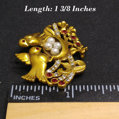 Museum of Fine Arts Birds Nest Brooch, Faux Pearls, 1990s Vintage Jewelry