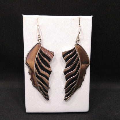 Laurel Burch Long Palm Leaf Earrings, Rhodium Plated, 1980s Vintage Jewelry