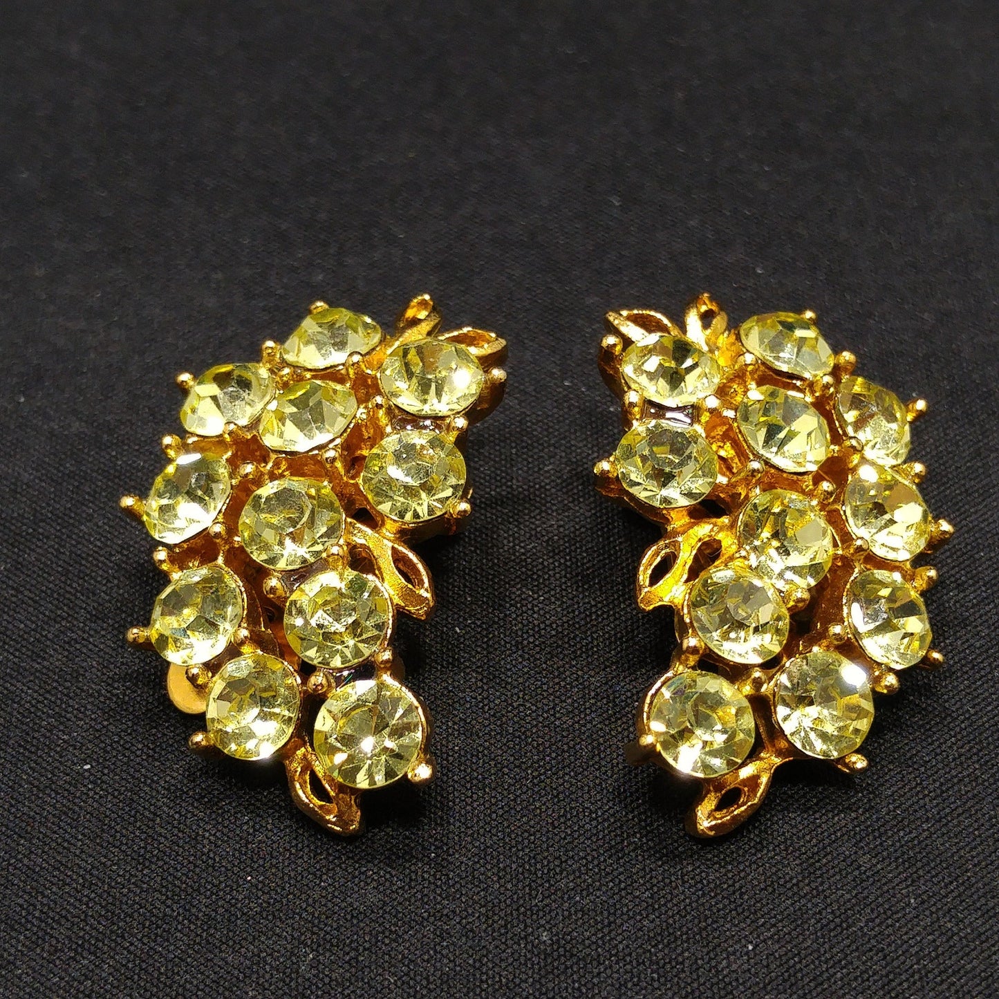 Weiss Light Jonquil Rhinestone Earrings, Gold Plated, Ear Climber, 1960s Vintage Jewelry