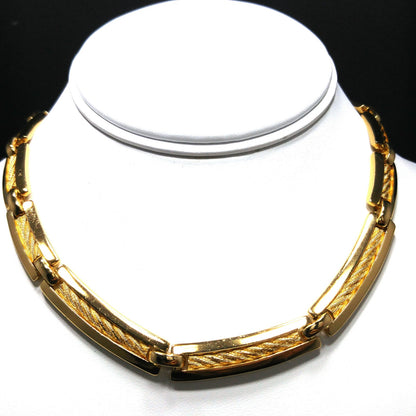 Vintage Christian Dior Choker Textured Links Necklace, Gold Plated, 1980s