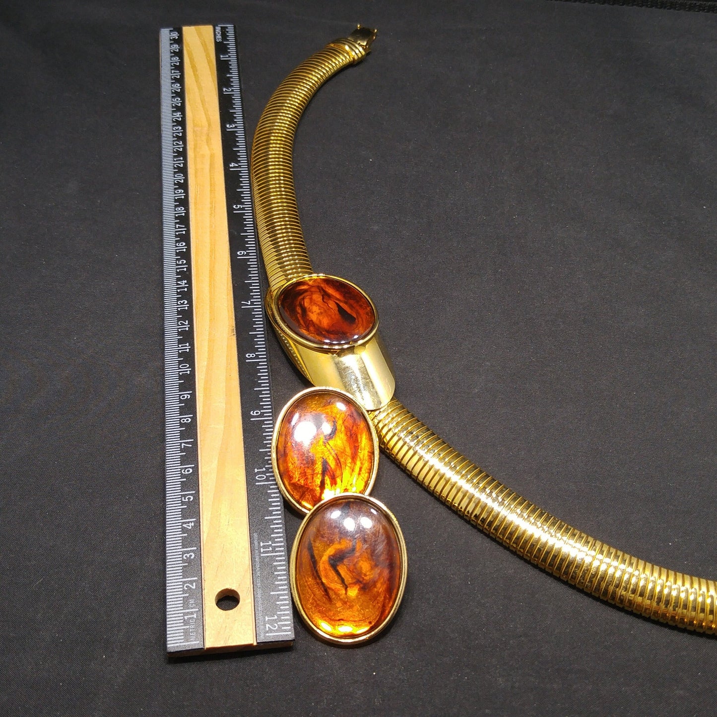 Topaz Lucite Omega Necklace Post Earrings, Faux Tortoise, 1980s Vintage Jewelry
