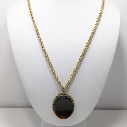 Whiting & Davis Brown Curved Pendant Necklace, 1960s Vintage Jewelry