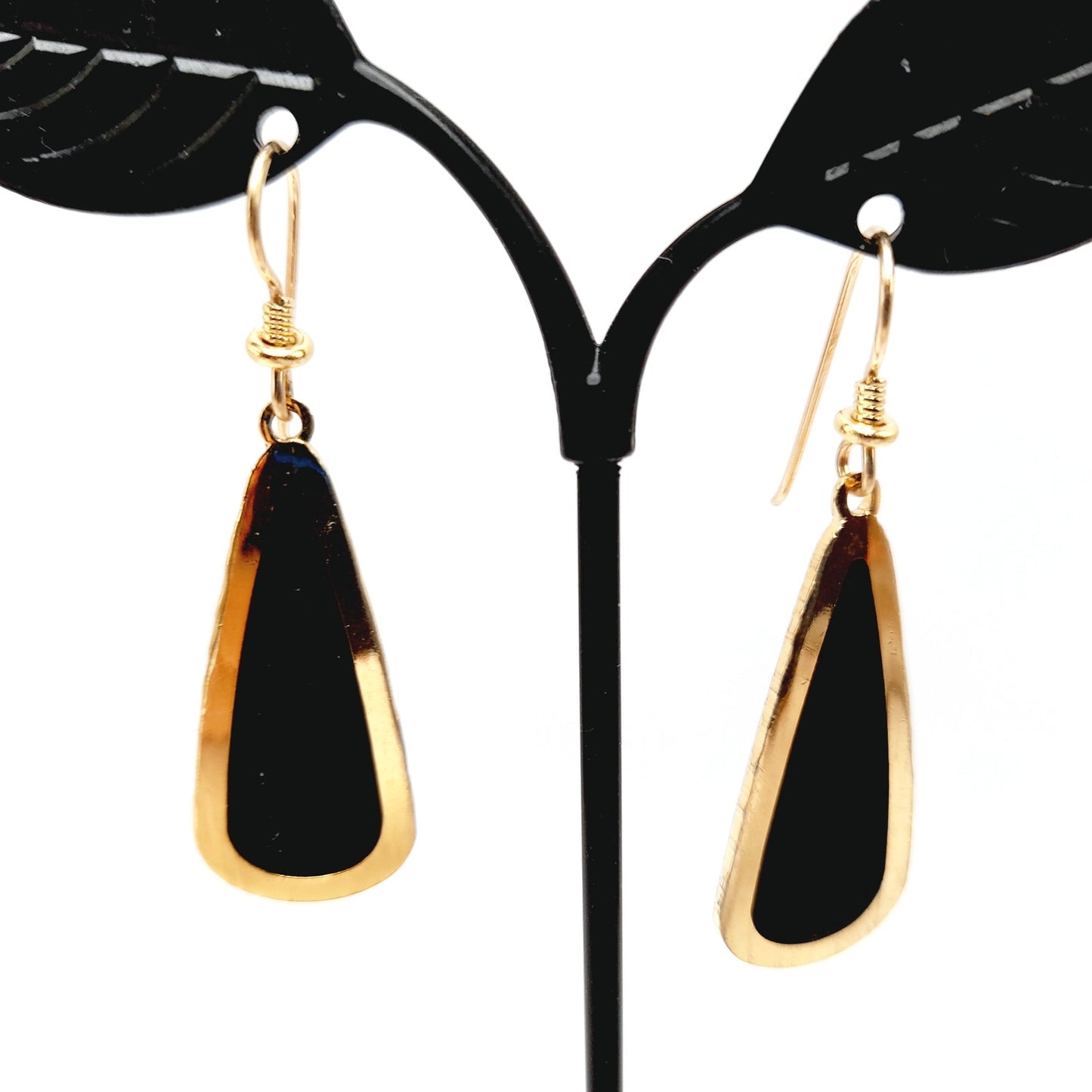 Laurel Burch Black Enamel Earrings – Vintage Gold Plated Drop Dangle Jewelry