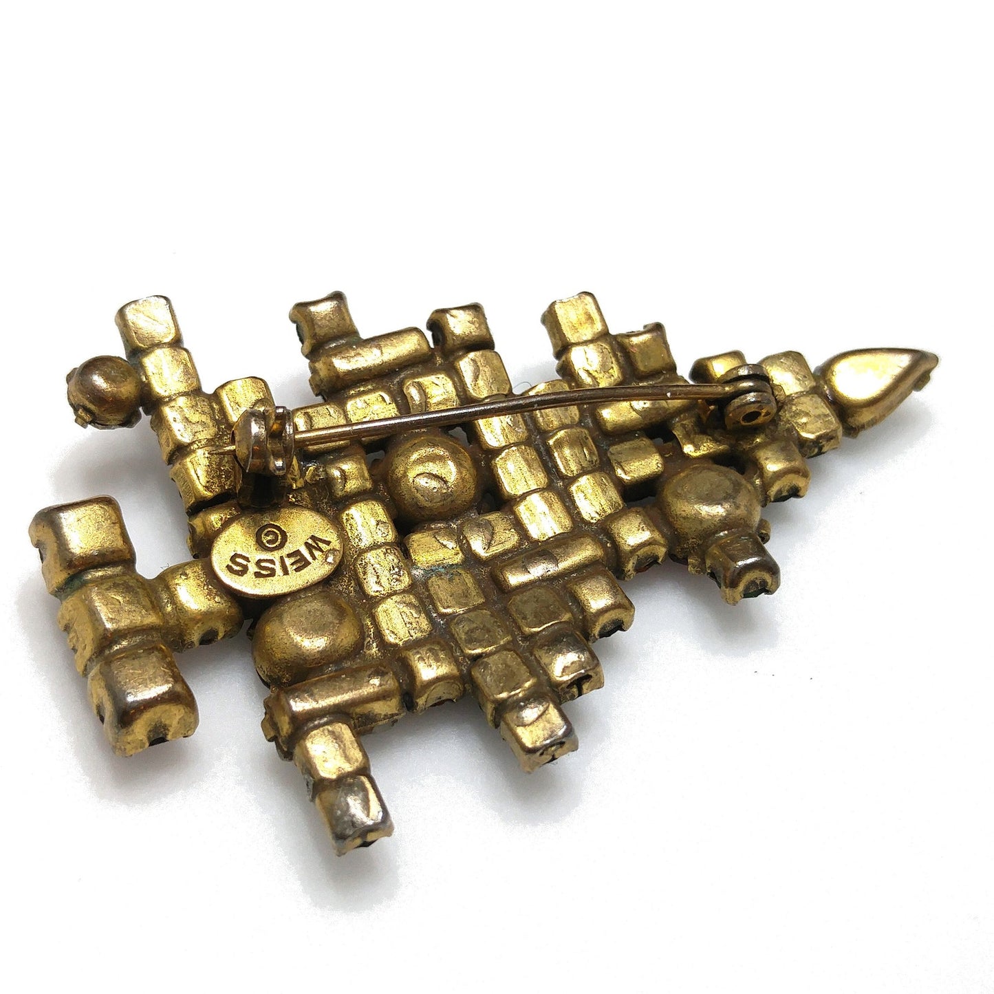 Weiss Christmas Tree Brooch, Five Baguette Candles, Book Piece, 1950s Vintage