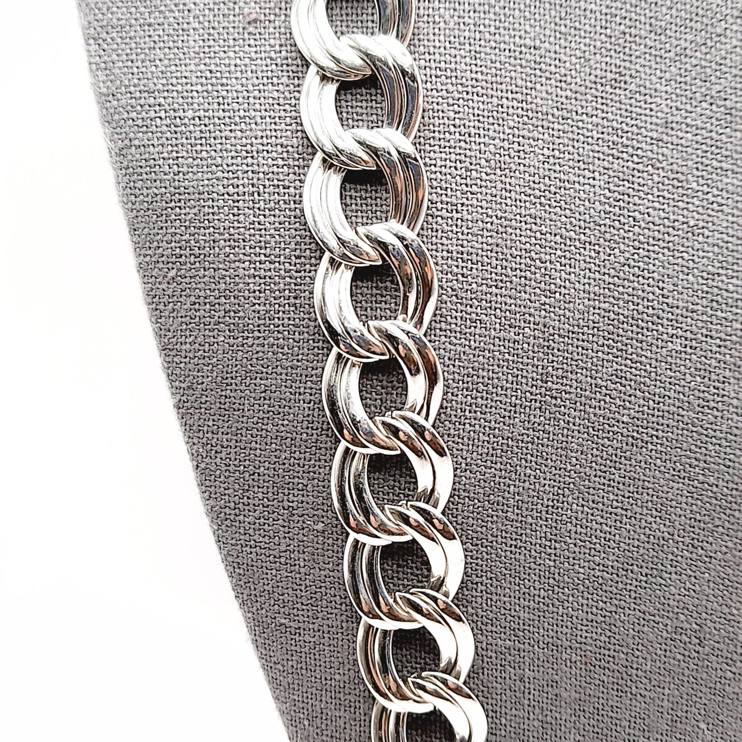Vintage Monet Rhodium Plated Chunky Silver Tone Chain Necklace, 26 Inches