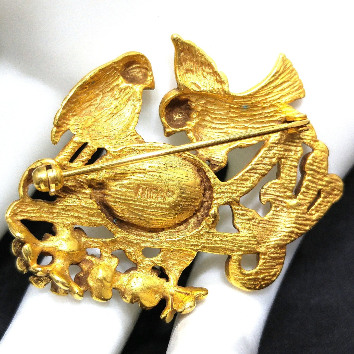 Museum of Fine Arts Birds Nest Brooch, Faux Pearls, 1990s Vintage Jewelry