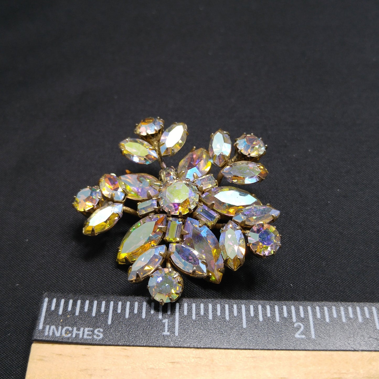Vintage Sherman Snowflake Rhinestone Brooch, Aurora Borealis, 1960s
