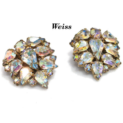 Weiss Aurora Borealis Teardrop Rhinestone Earrings, Gold Plated, 1950s Vintage Jewelry
