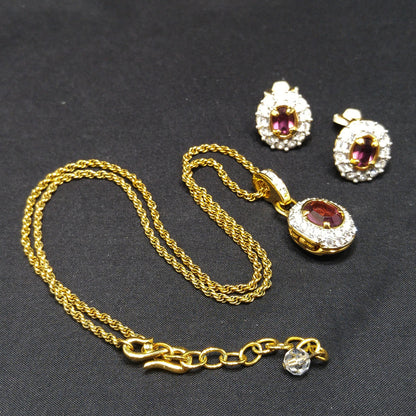 Vintage Swarovski Swan Logo Purple Crystal Locket Necklace & Earrings Set 1990s