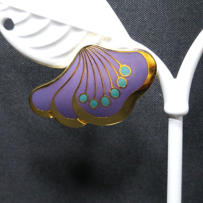 Laurel Burch Peony Post Earrings, Gold Plated Cloisonne Enamel, 1980s Vintage