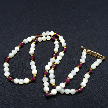 Hobe Garnet Beaded Necklace, Mother of Pearl Beads, Pat 3427691, 1950s Vintage Jewelry