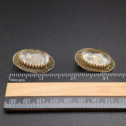 Whiting & Davis Cameo Intaglio Clip Earrings, Gold Plated, 1960s Vintage Jewelry