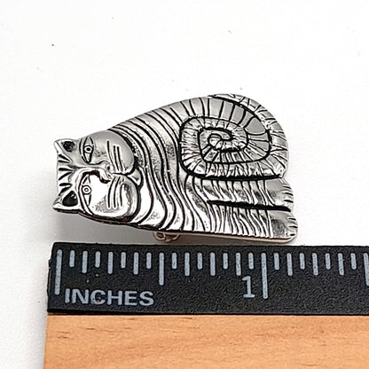 Laurel Burch Shambala Cat Brooch, Rhodium Plated, 1980s Vintage Jewelry