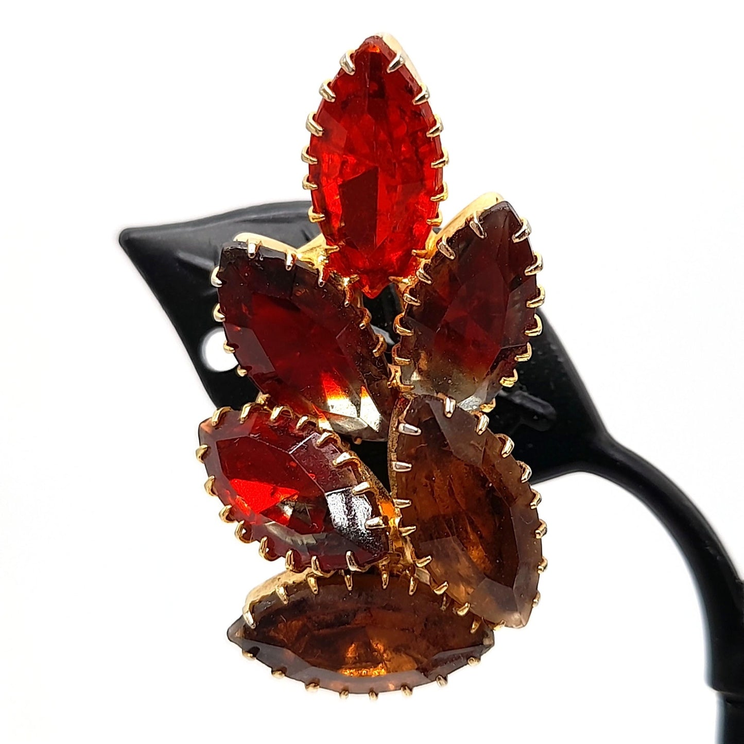 Vintage Orange Topaz Rhinestone Necklace Earrings Set, Gold Plated, 1960s