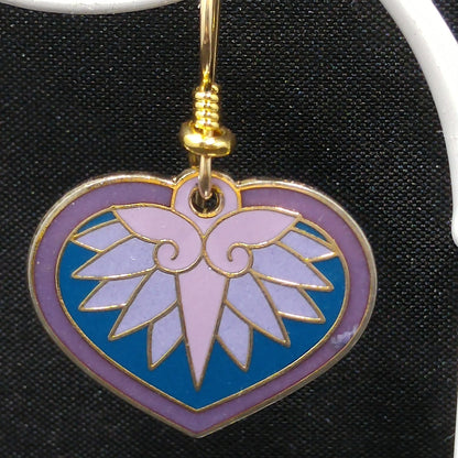 Vintage Laurel Burch "Hollyhock" Floral Earrings, Gold Plated Enamel Pink Purple