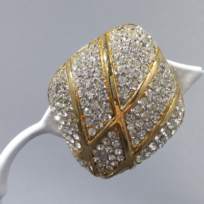 Vintage CINER Pave Rhinestone Clip Earrings, Gold Plated