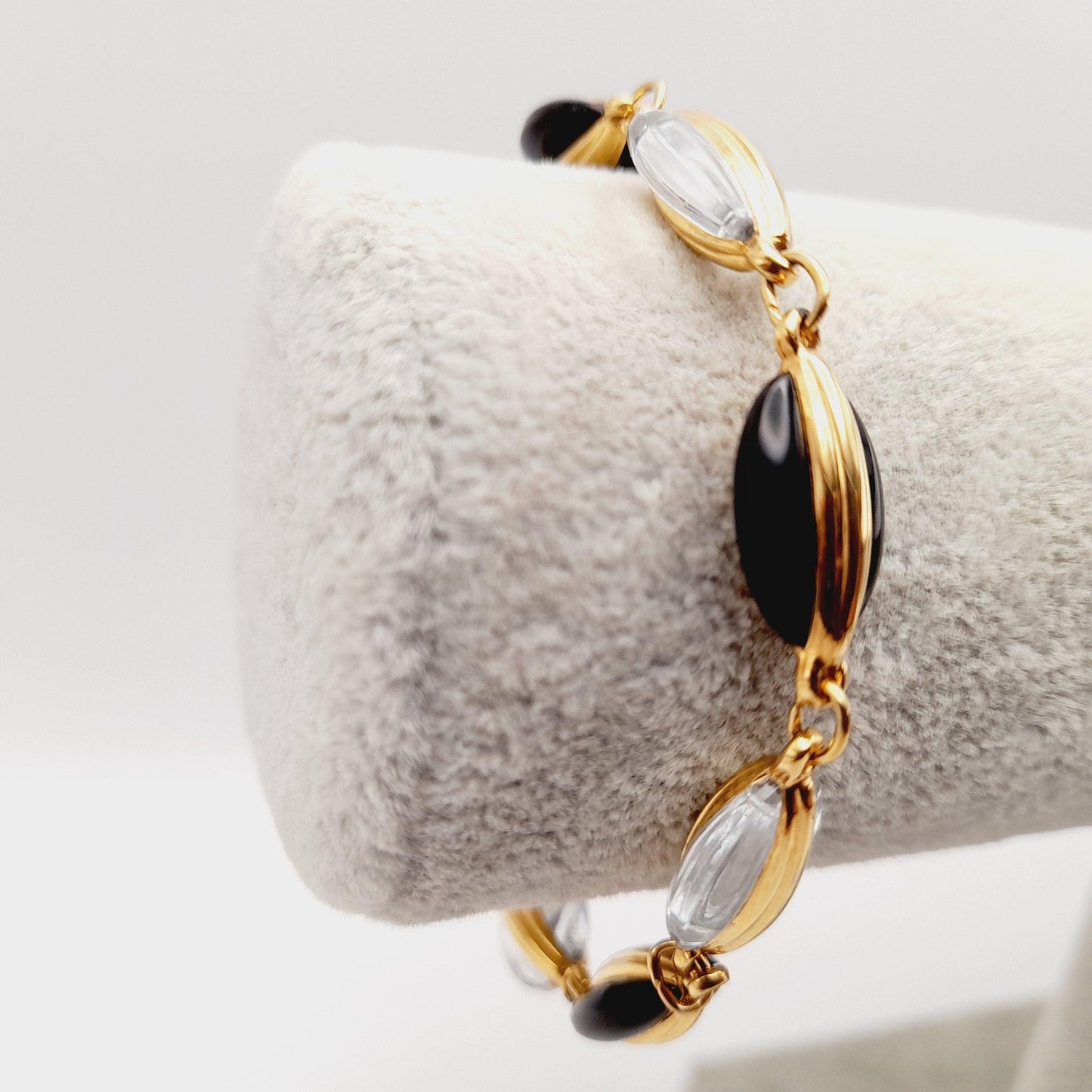 Swarovski Black & Clear Crystal Bracelet, Gold Plated, 1990s Vintage Jewelry