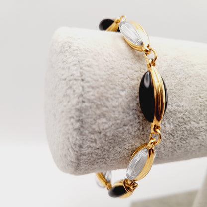 Swarovski Black & Clear Crystal Bracelet, Gold Plated, 1990s Vintage Jewelry