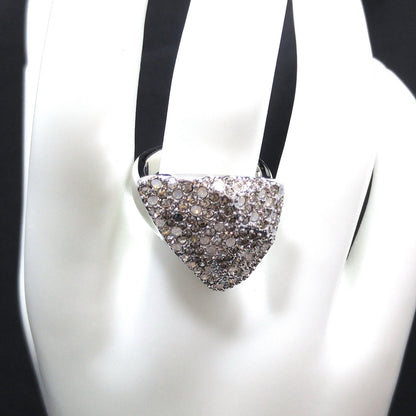 Swarovski Rhinestone Cocktail Ring, Triangular Shape, Clear Smoky & Faux Opal Crystals, Vintage Size 8.5, Swan Logo