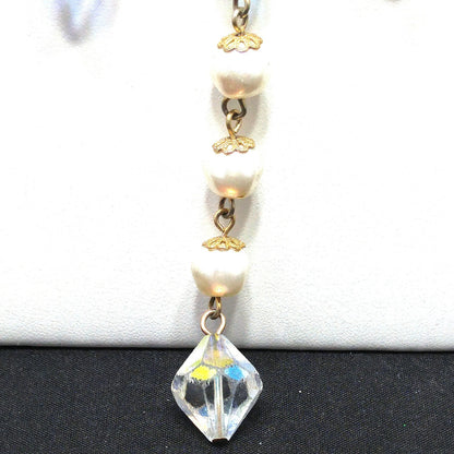Vintage Crystal Faux Pearl Dangle Necklace, Large Aurora Borealis Crystal Beads, Vintage Jewelry