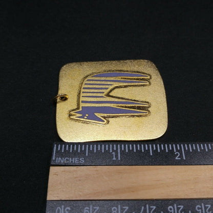 Vintage Laurel Burch "STRIPED BEAST" Large Pendant, Satin Finish, Gold Plated