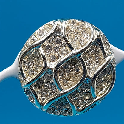 Vintage Kramer Bracelet Clip Earrings Set, Clear Rhinestones, Rhodium Plated, 1960s Jewelry