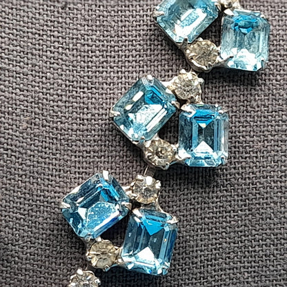 Weiss Blue Clear Rhinestone Necklace, Tassel Pendant, Signed Weissco, 1940s Vintage Jewelry