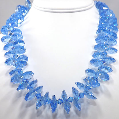 Blue Austrian Crystal Necklace, Side Hole Beads, 925 Silver Clasp, 1990s Vintage