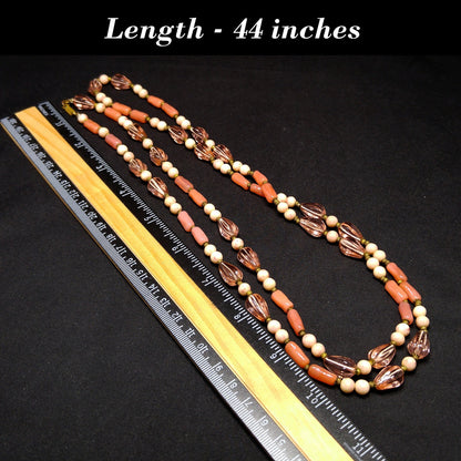 Miriam Haskell Long Pink Art Glass Beaded Necklace, 44 Inches, 1940s Vintage