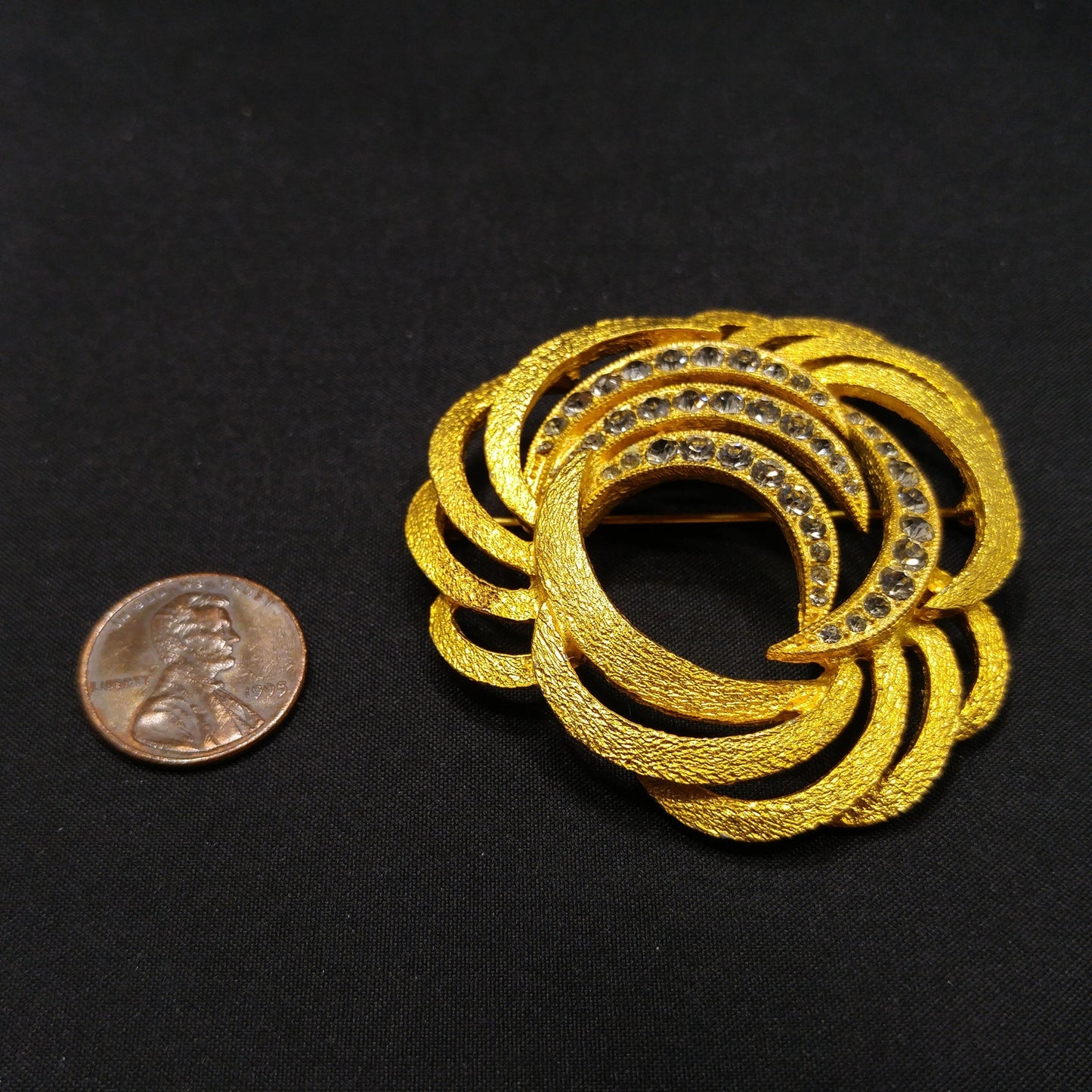 Eisenberg Ice Gold Plated Rhinestone Brooch, 1970s Vintage Jewelry
