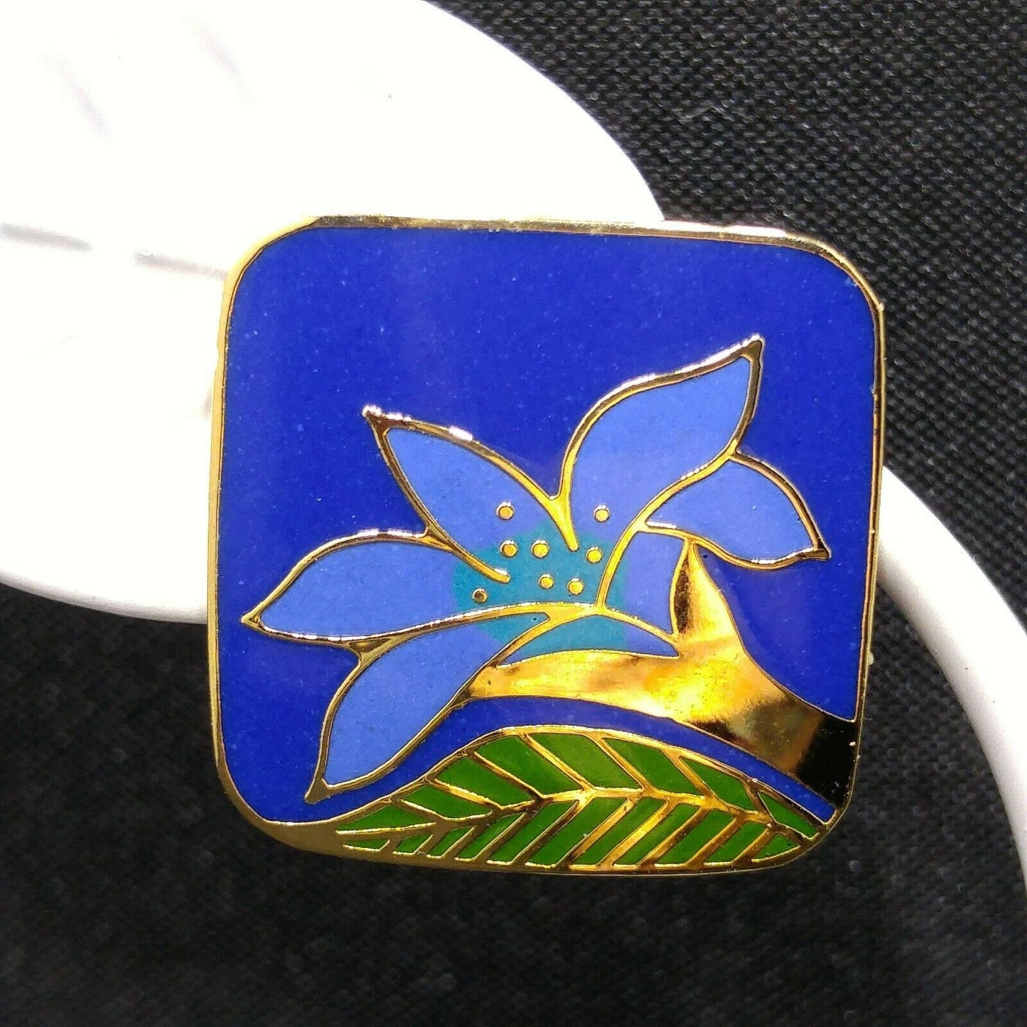Laurel Burch "Wild Lily" Blue Post Earrings, Cloisonne Gold Plated, 1980s