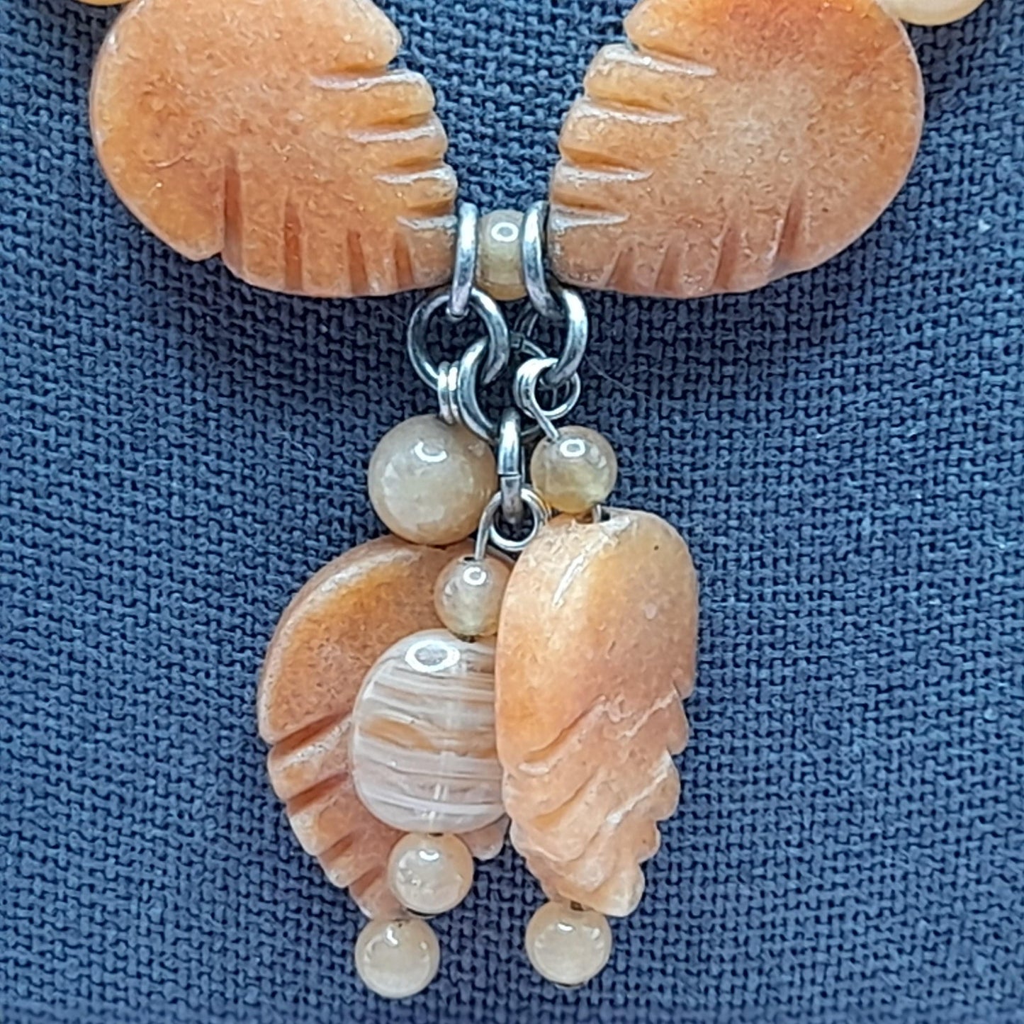 Vintage Carnelian Leaf Necklace, Gemstone Tassel Necklace, 27 Inches, Three Dangles