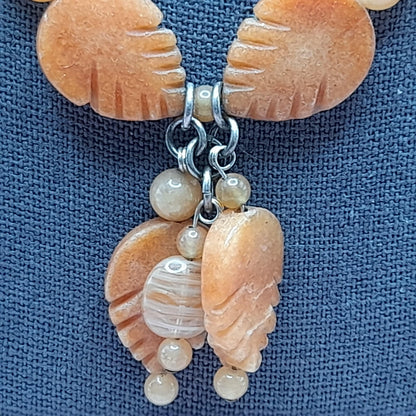 Vintage Carnelian Leaf Necklace, Gemstone Tassel Necklace, 27 Inches, Three Dangles