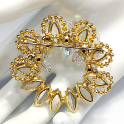Vintage Juliana Clear Beaded Brooch, D & E Reference #7518, Gold Plated, 1960s