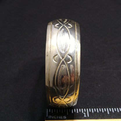 Vintage Navajo Sterling Silver Cuff Bracelet HB Hand Engraved Leaf Design