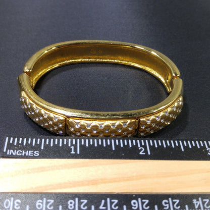 Vintage Swarovski Gold Plated Hinged Cuff Bracelet Clear Rhinestones Swan Logo
