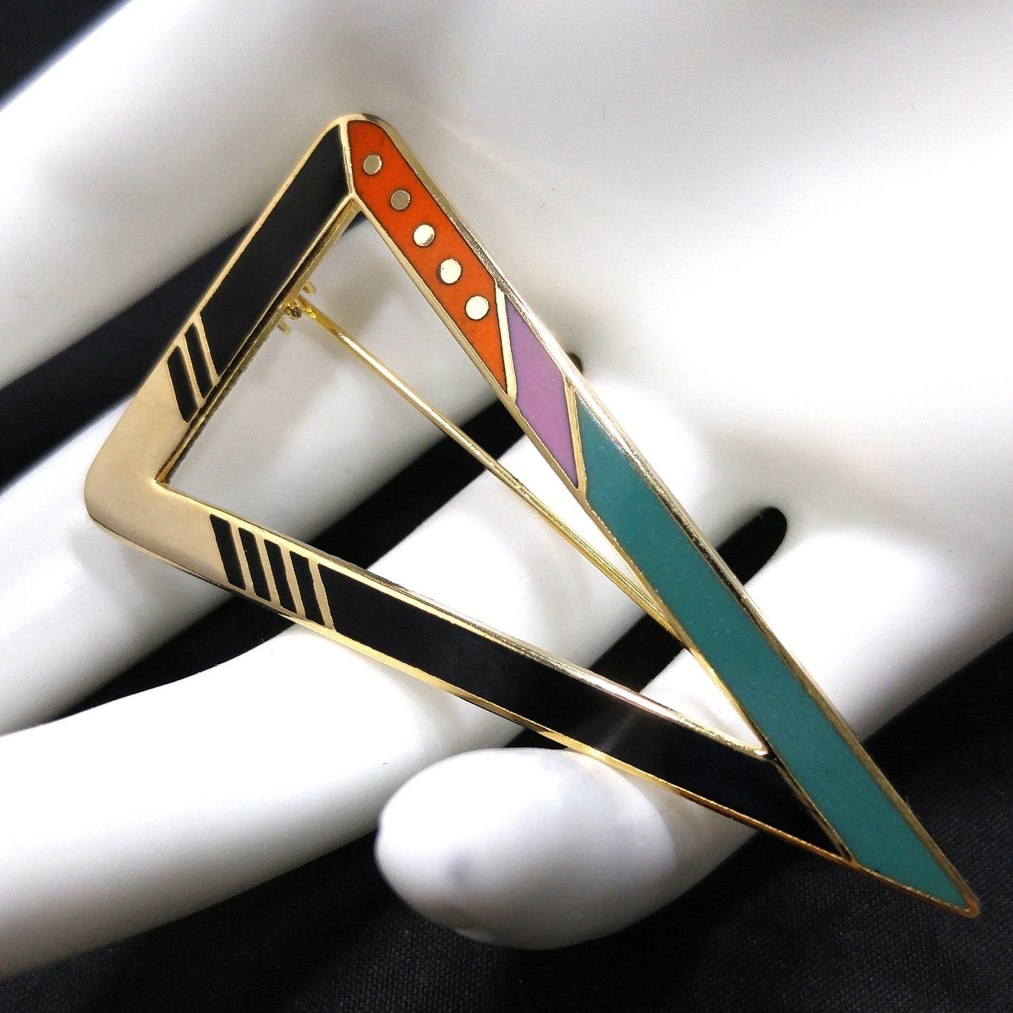 Vintage Laurel Burch "Zemi" Geometric Brooch, Triangle, Gold Plated, 1980s
