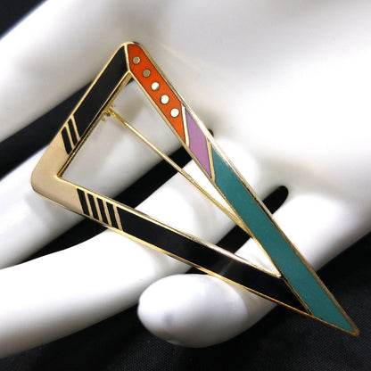 Vintage Laurel Burch "Zemi" Geometric Brooch, Triangle, Gold Plated, 1980s