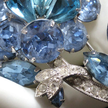 Eisenberg Ice Blue Rhinestone Brooch, Rhodium Plated, 1960s Vintage Jewelry