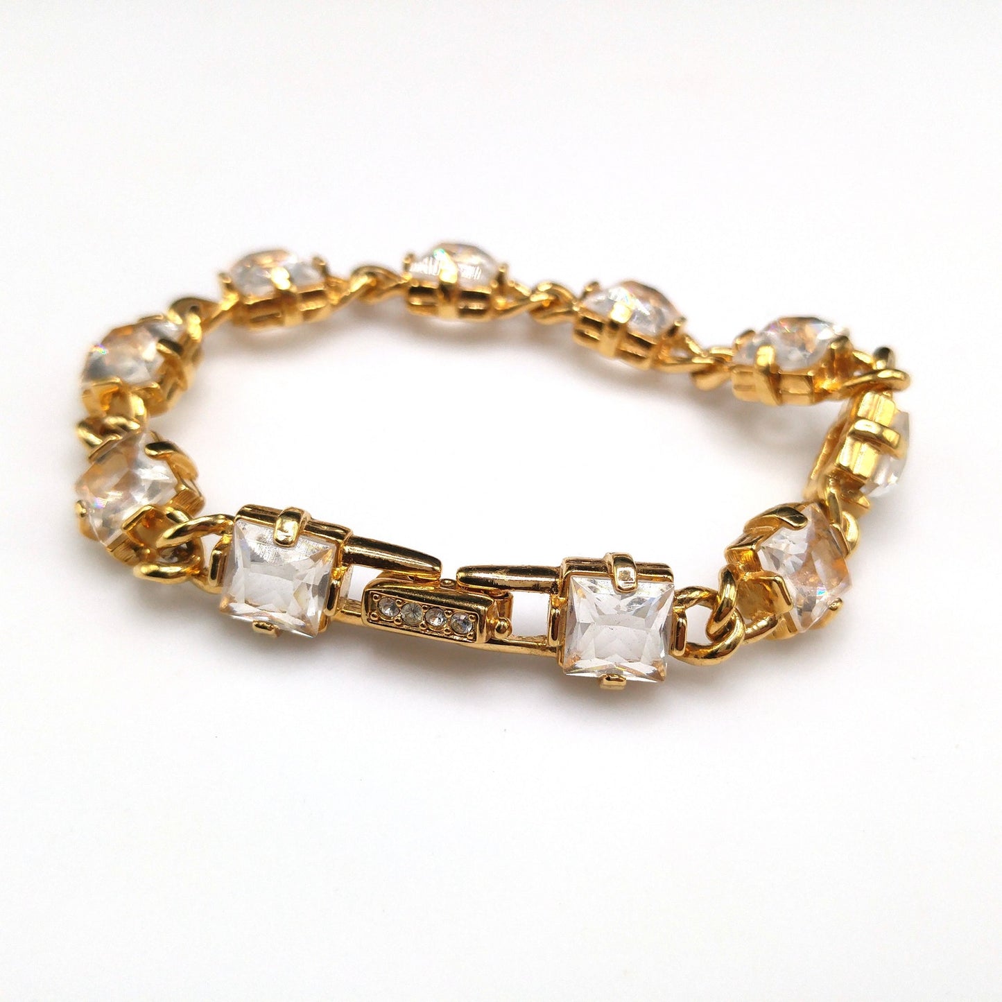 Vintage Swarovski Crystal Bracelet – Gold Plated, Square Cut Crystals, 1990s