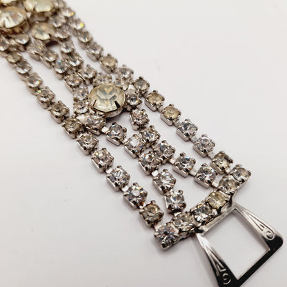 Vintage 1950s Clear Rhinestone Four Row Bracelet - 7 1/4 Inches - Wedding Jewelry