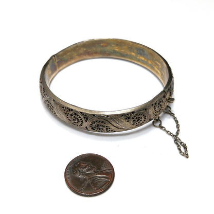 Art Nouveau Silver Filigree Hinged Bracelet, Gold Washed, 1920s Vintage Jewelry