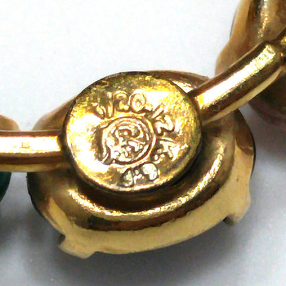 C. C. Gemstone Eight Scarab Brooch, 12K Gold Filled, Garnet Jadeite Quartz, 1950s Vintage Jewelry