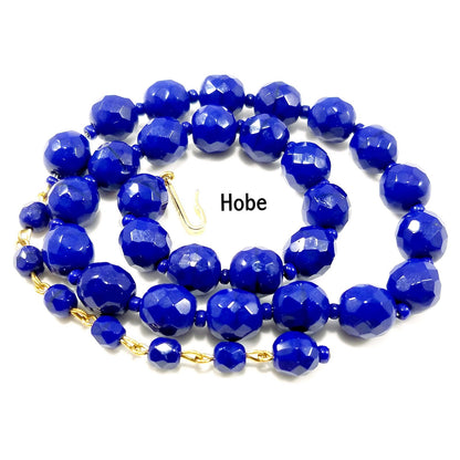 Hobe' Cobalt Blue Beaded Necklace, Strung on Chain, 1950s Vintage Jewelry