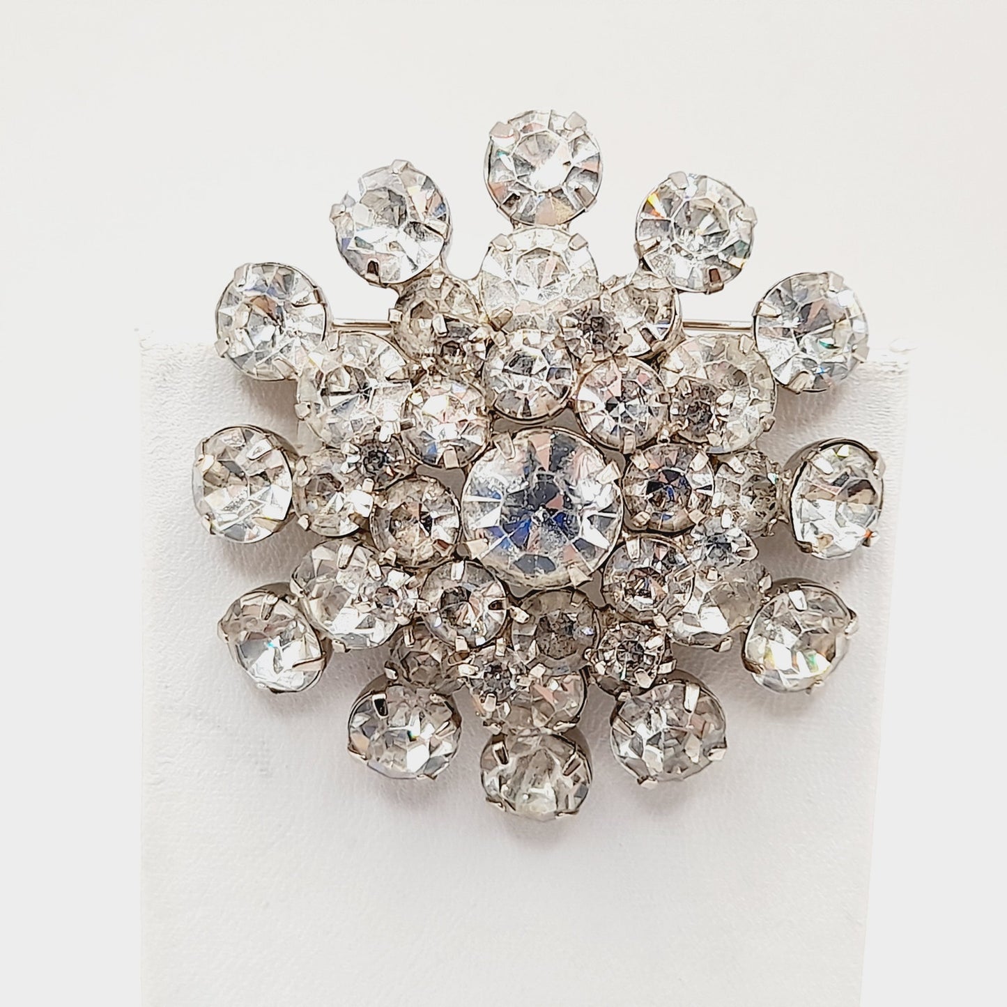 Vintage Clear Rhinestone Wedding Rhodium Plated 2 Inch Brooch