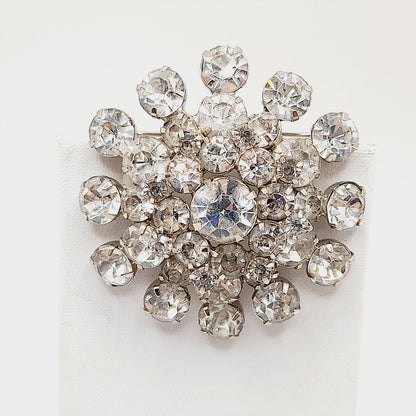 Vintage Clear Rhinestone Wedding Rhodium Plated 2 Inch Brooch